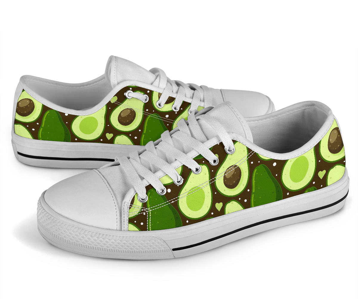 Avocado Pattern Print Design AC04 White Bottom Low Top Shoes
