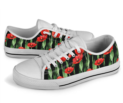 Tulip Red Pattern Print Design TP03 White Bottom Low Top Shoes