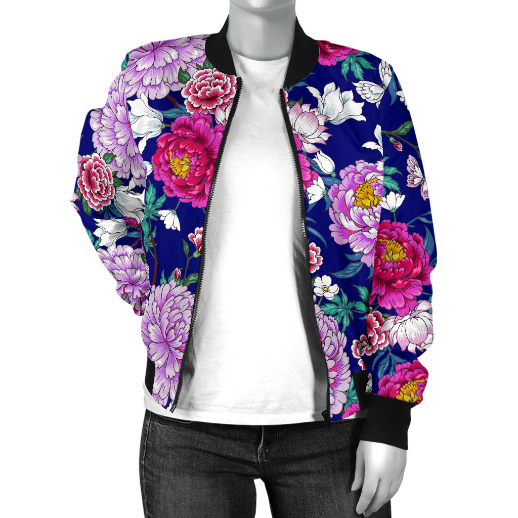 Dahlia Pattern Print Design DH013 Women Bomber Jacket