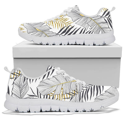 Gold Glitter Tropical Palm Leaves Sneakers White Bottom Shoes