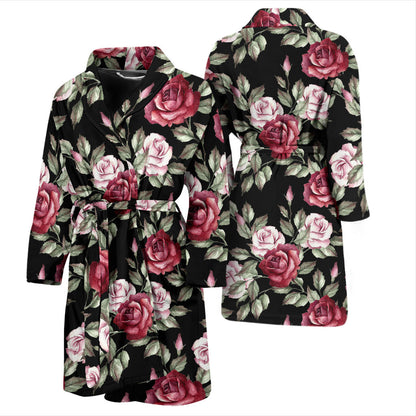Rose Red Pink Pattern Print Design RO03 Men Bathrobe