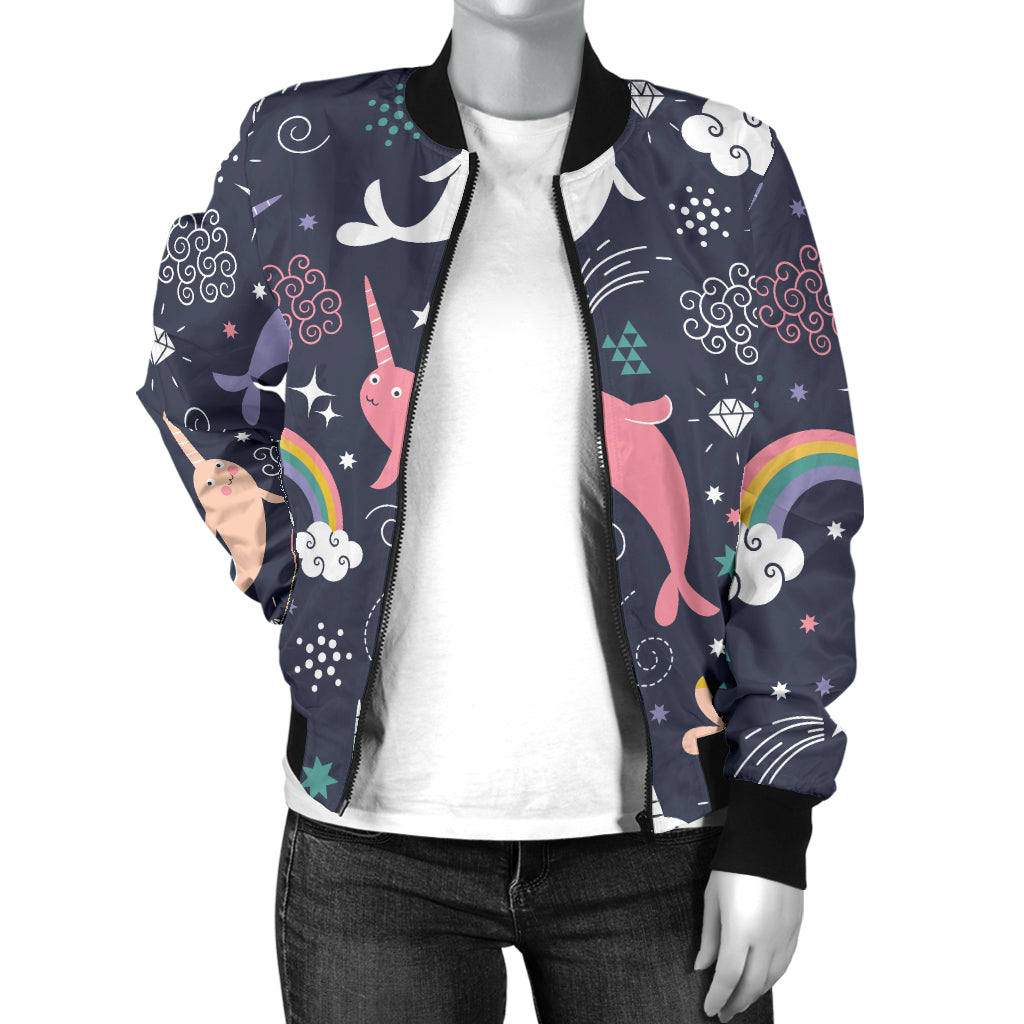 Narwhal Pattern Print Design 01 Women's Bomber Jacket
