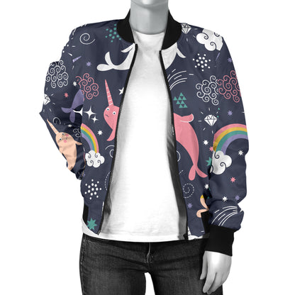 Narwhal Pattern Print Design 01 Women's Bomber Jacket