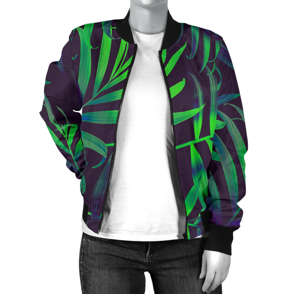 Palm Leaves Pattern Print Design PL01 Women Bomber Jacket
