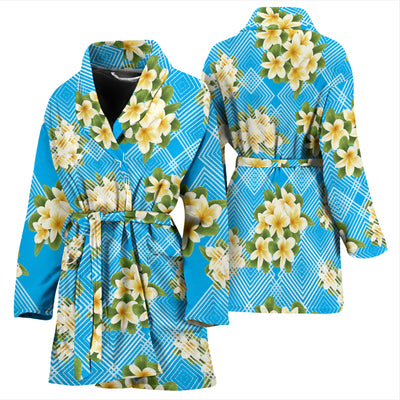 Yellow Plumeria Design Print Pattern Women Bathrobe