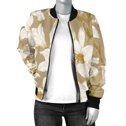 Lily Pattern Print Design LY07 Women Bomber Jacket