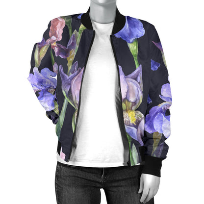 Iris Pattern Print Design IR04 Women Bomber Jacket