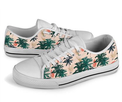 Palm Tree Pattern Print Design PT014 White Bottom Low Top Shoes