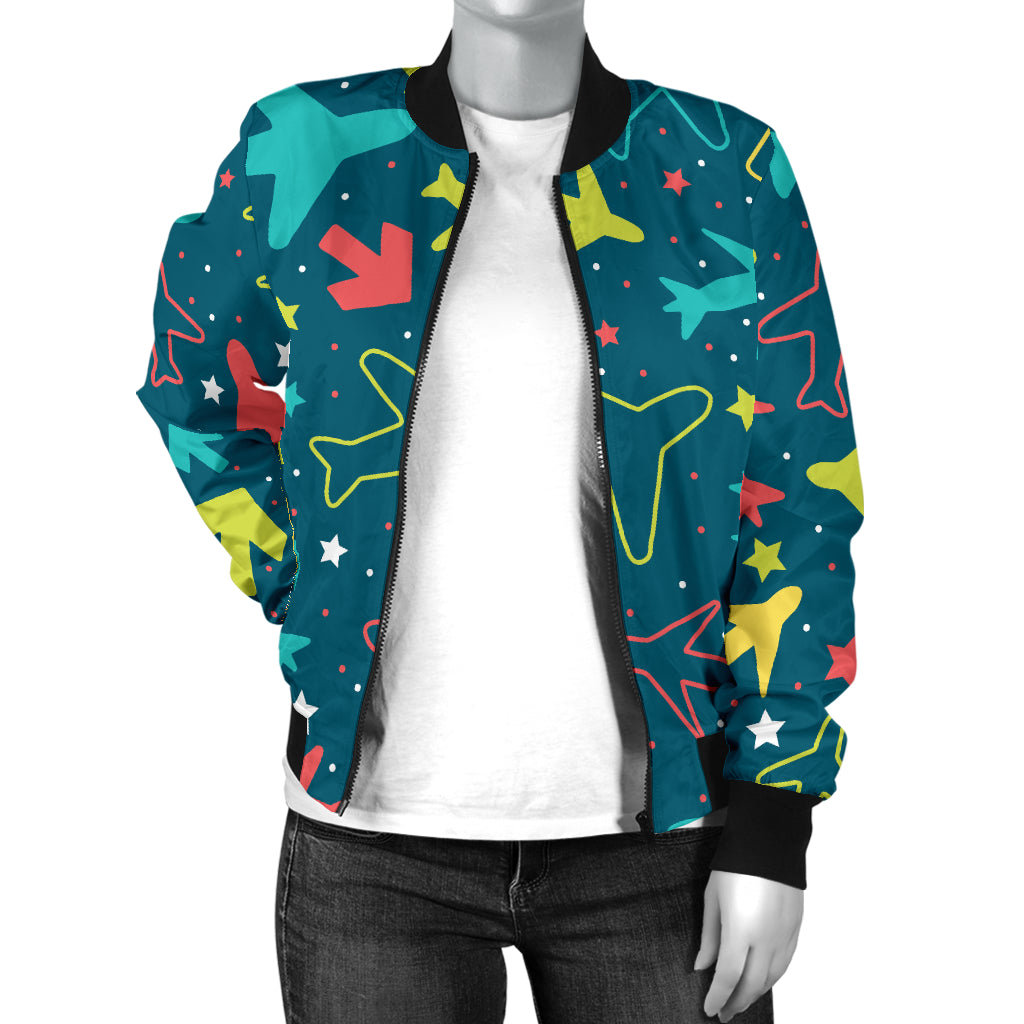 Airplane Pattern Print Design 05 Women's Bomber Jacket
