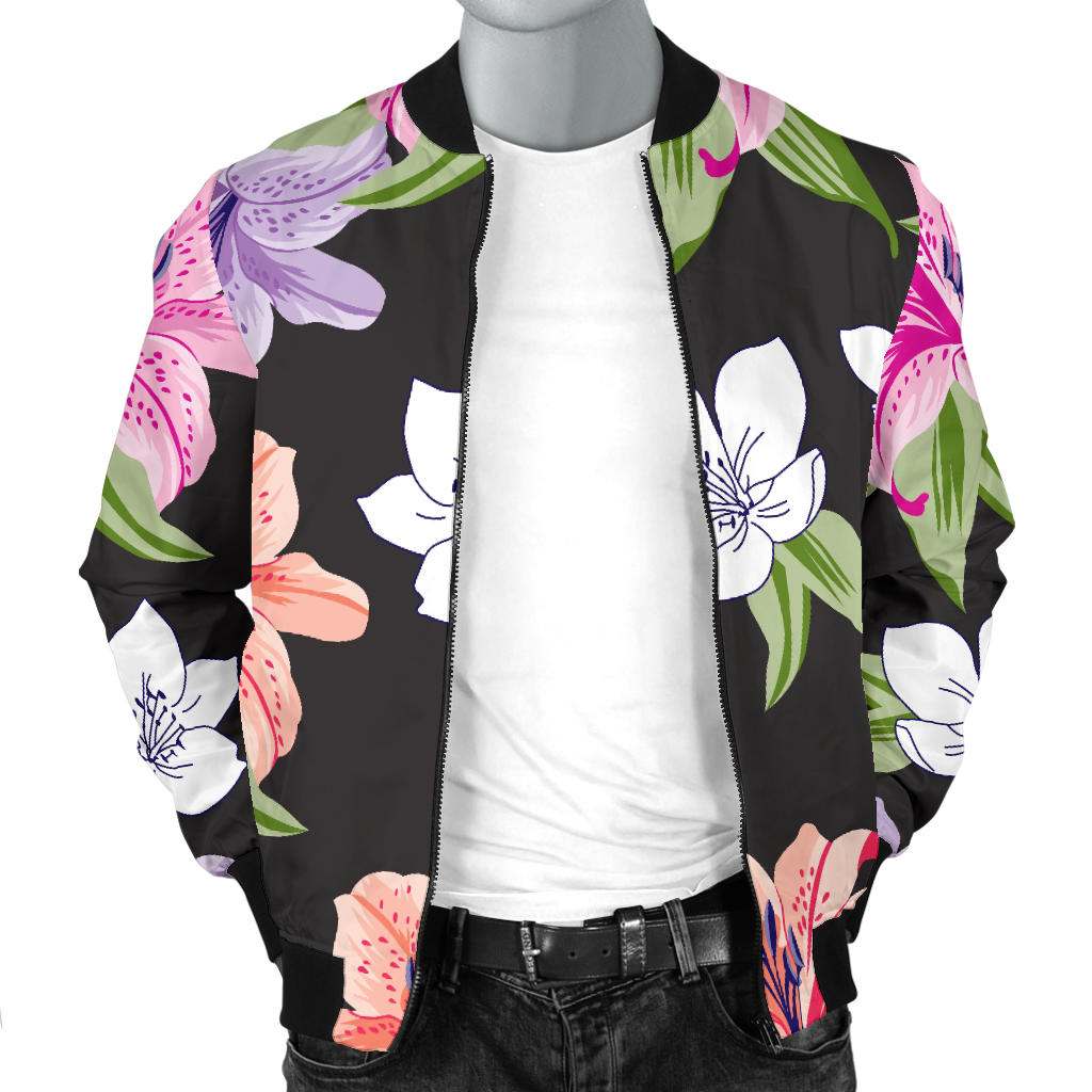 Lily Pattern Print Design LY02 Men Bomber Jacket