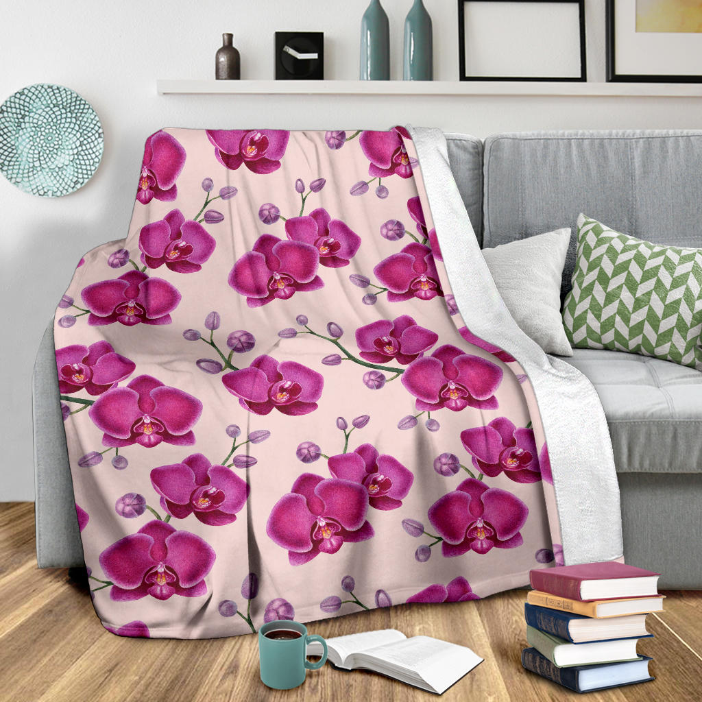 Orchid Purple Pattern Print Design OR04 Fleece Blanket