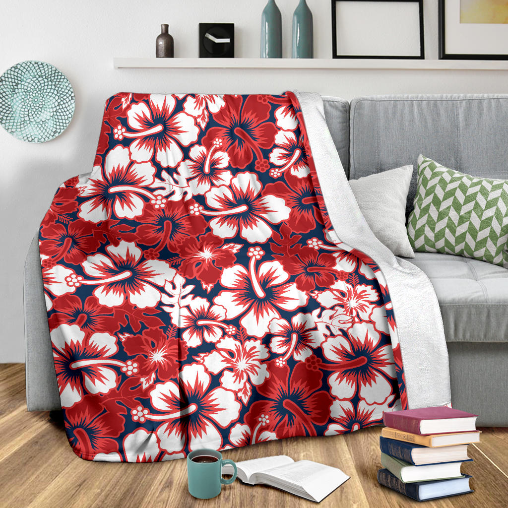 Red Hibiscus Pattern Print Design HB01 Fleece Blanket