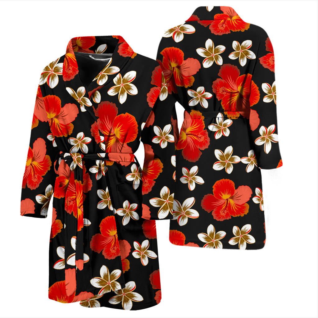 Red Hibiscus Pattern Print Design HB022 Men Bathrobe