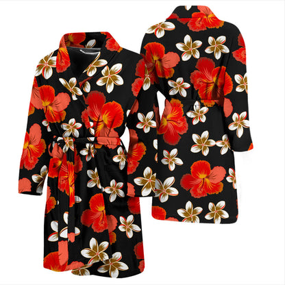 Red Hibiscus Pattern Print Design HB022 Men Bathrobe