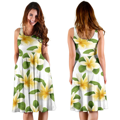 Yellow Plumeria Pattern Print Design PM012 Midi Dress