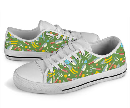 Gardening Pattern Print Design G06 White Bottom Low Top Shoes