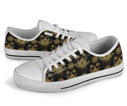 lotus Boho Pattern Print Design LO03 White Bottom Low Top Shoes