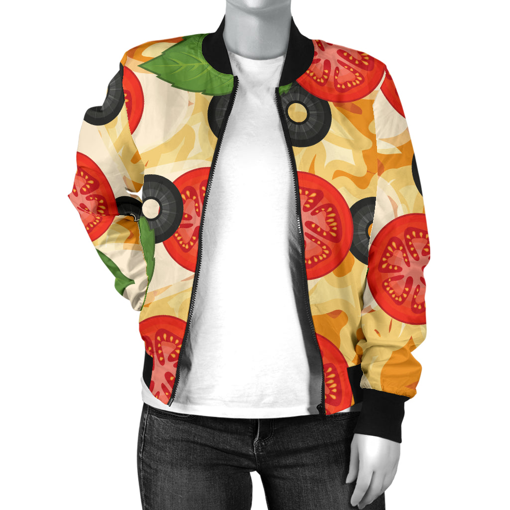 Pizza Pattern Print Design A05 Women's Bomber Jacket