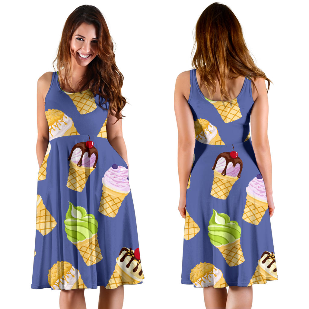 Ice Cream Pattern Print Design IC03 Midi Dress
