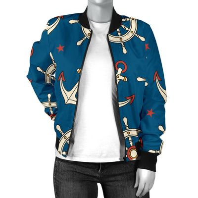 Anchor Pattern Print Design 02 Women's Bomber Jacket