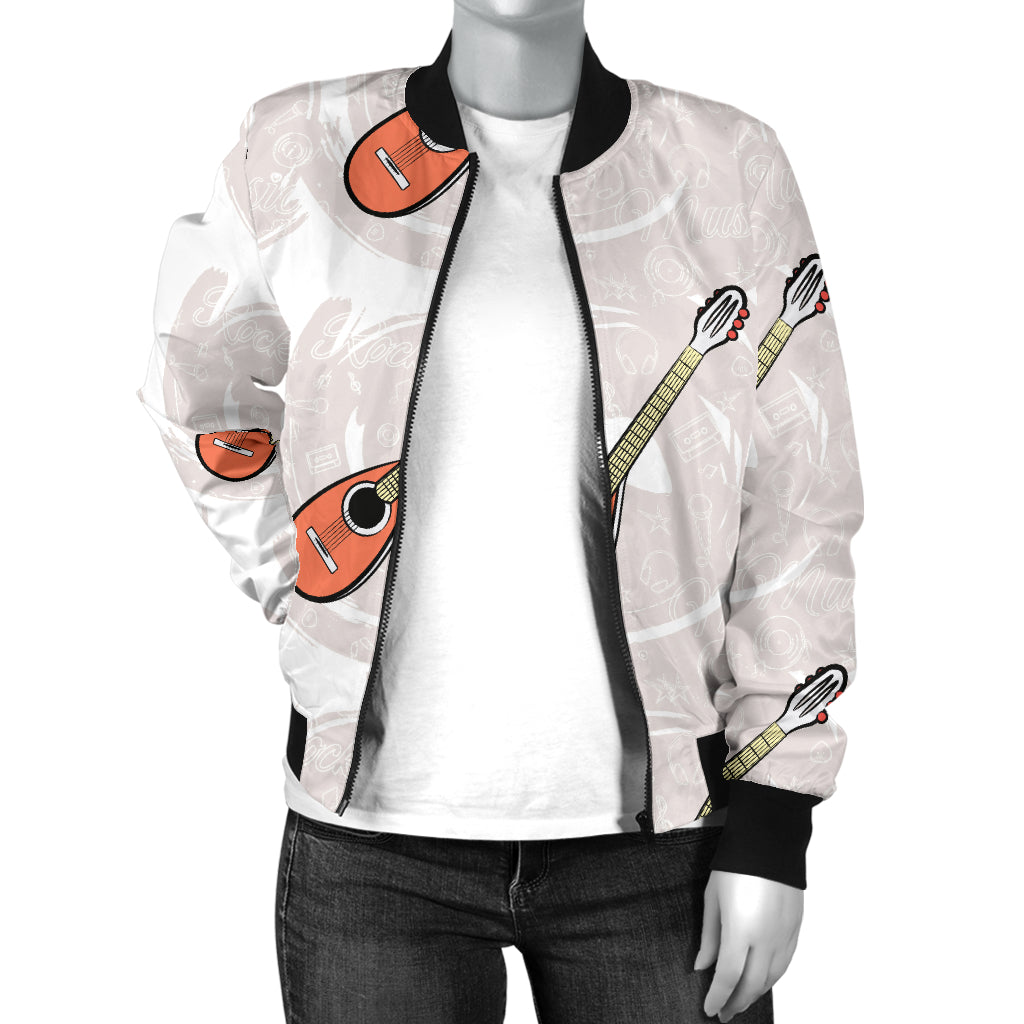 Mandolin Pattern Print Design 03 Women's Bomber Jacket