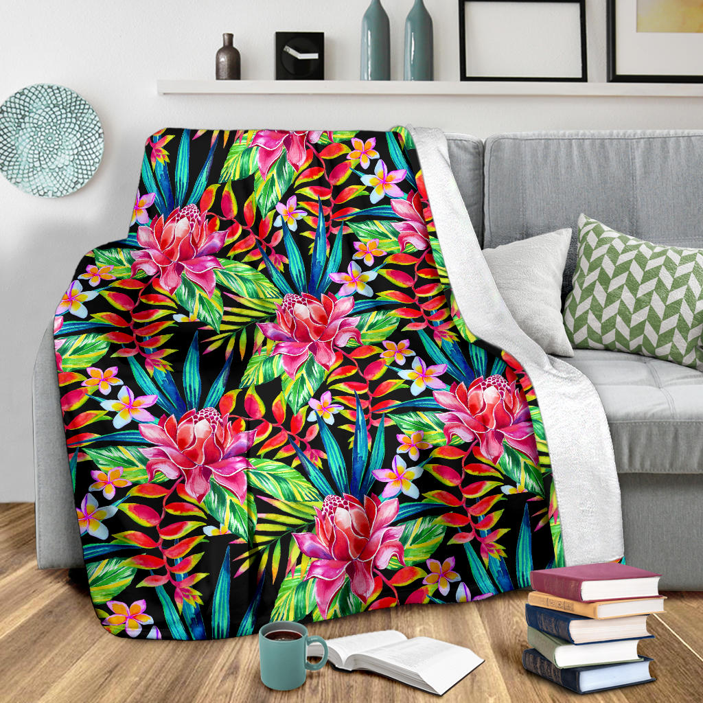 Heliconia Pattern Print Design HL02 Fleece Blanket