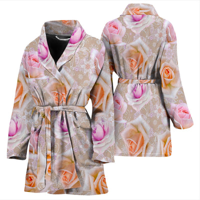 Rose Pattern Print Design RO011 Women Bathrobe