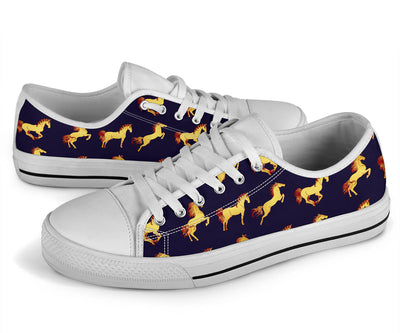 Gold Horse Pattern White Bottom Low Top Shoes