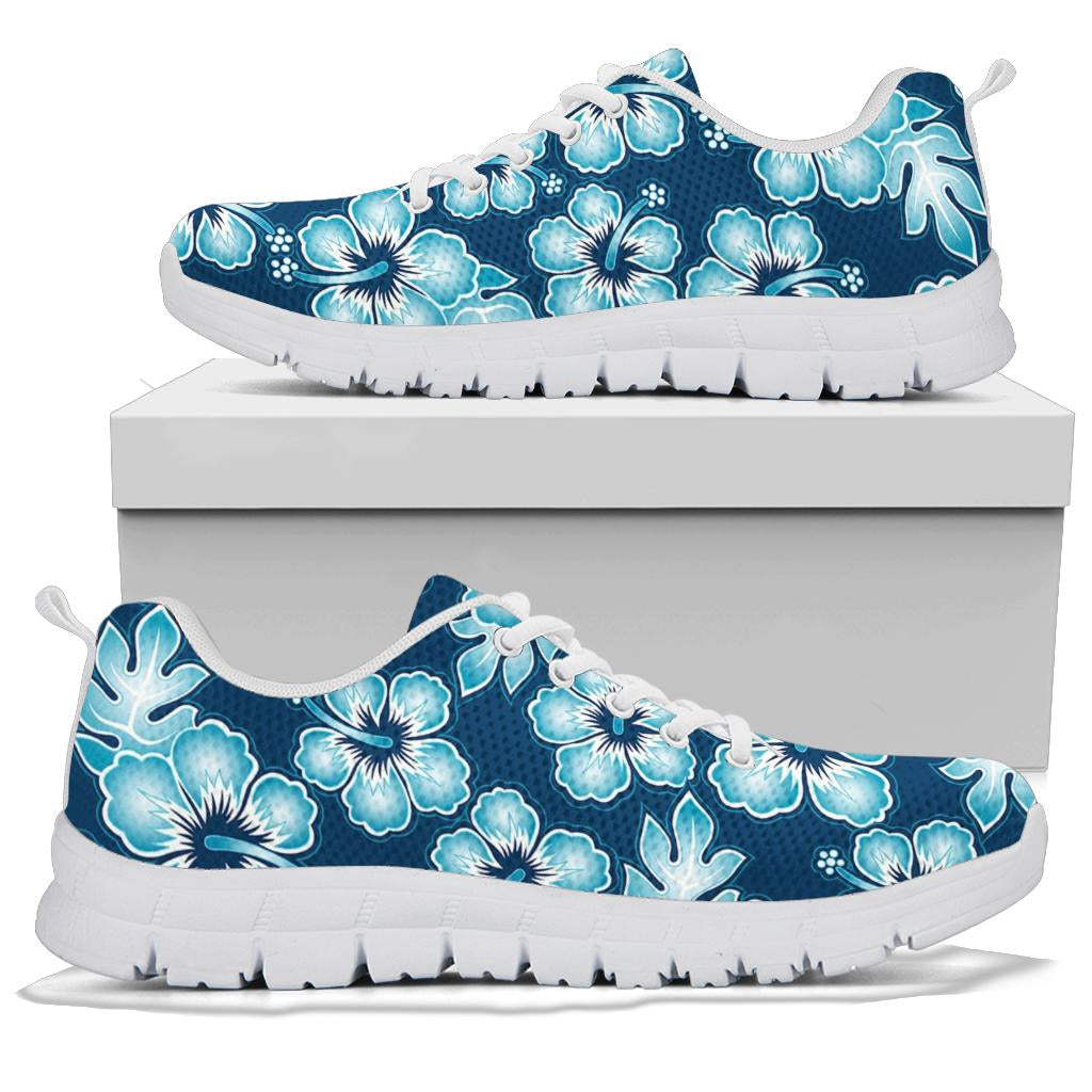 Blue Hibiscus Pattern Print Design HB011 Sneakers White Bottom Shoes