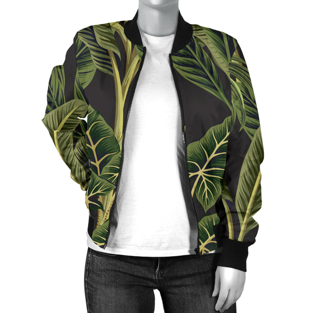 Banana Leaf Pattern Print Design BL04 Women Bomber Jacket