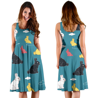 Rabbit Pattern Print Design RB014 Midi Dress