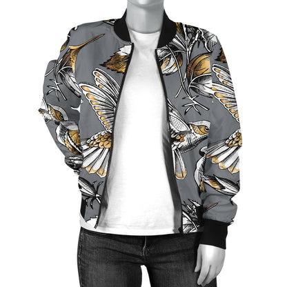 Hummingbird Pattern Print Design 02 Women's Bomber Jacket