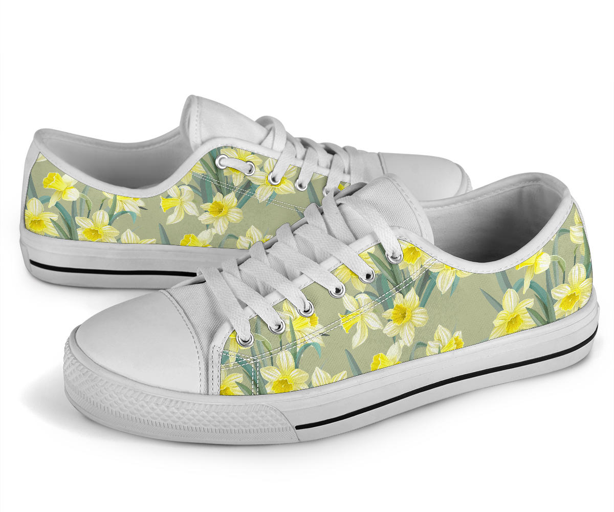 Daffodils Pattern Print Design DF01 White Bottom Low Top Shoes