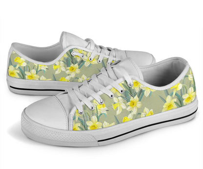 Daffodils Pattern Print Design DF01 White Bottom Low Top Shoes