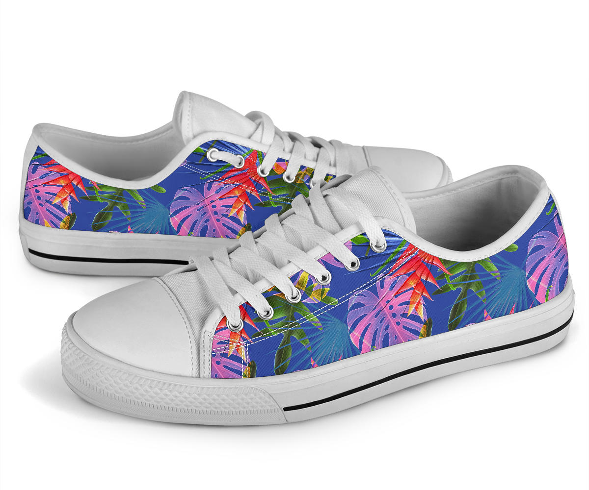 Tropical Flower Pattern Print Design TF025 White Bottom Low Top Shoes