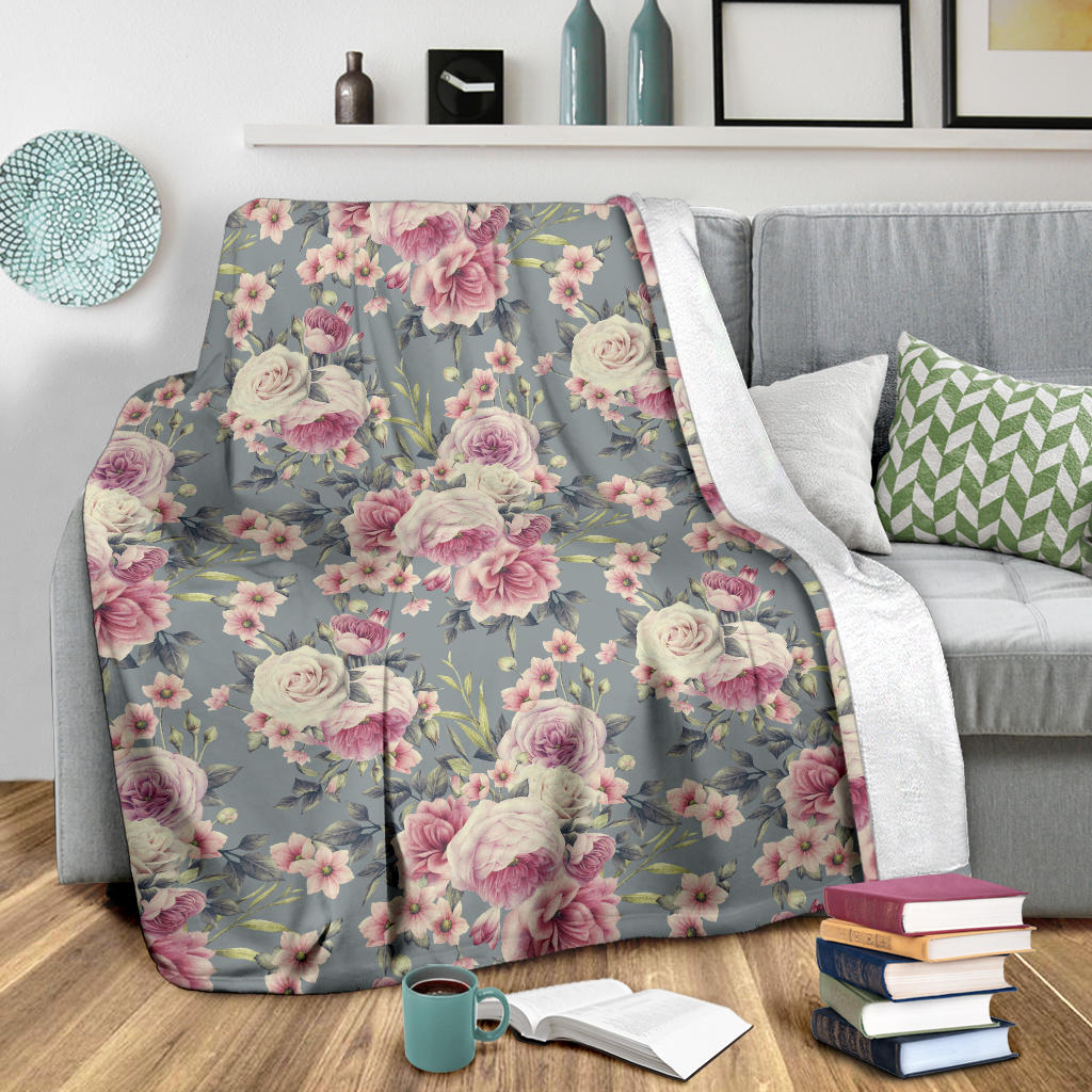 Peony Pattern Print Design PE05 Fleece Blanket