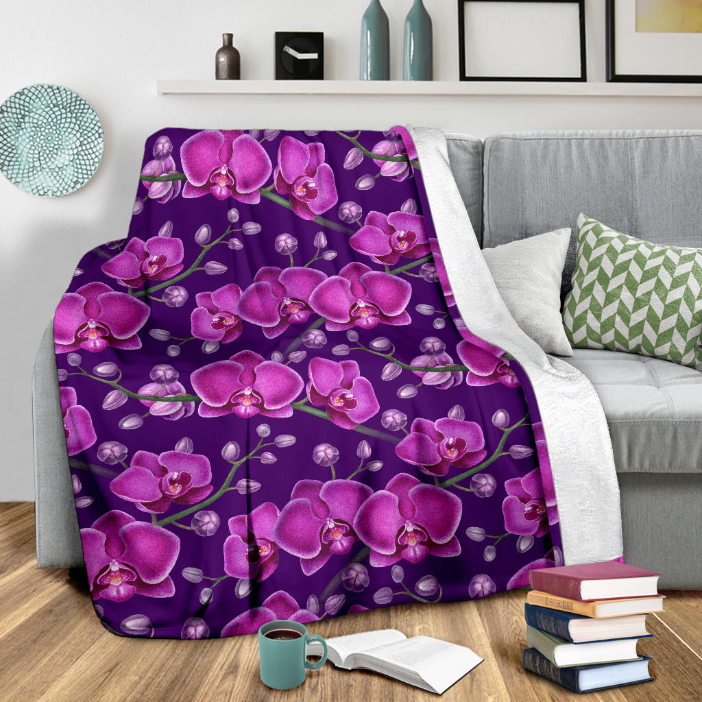 Orchid Purple Pattern Print Design OR02 Fleece Blanket