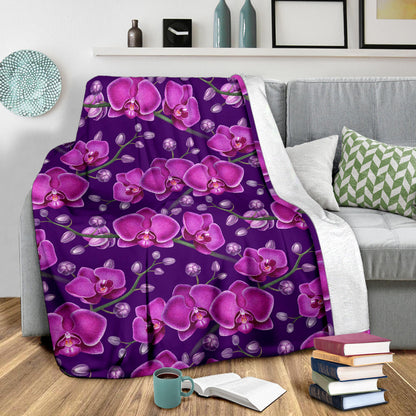 Orchid Purple Pattern Print Design OR02 Fleece Blanket
