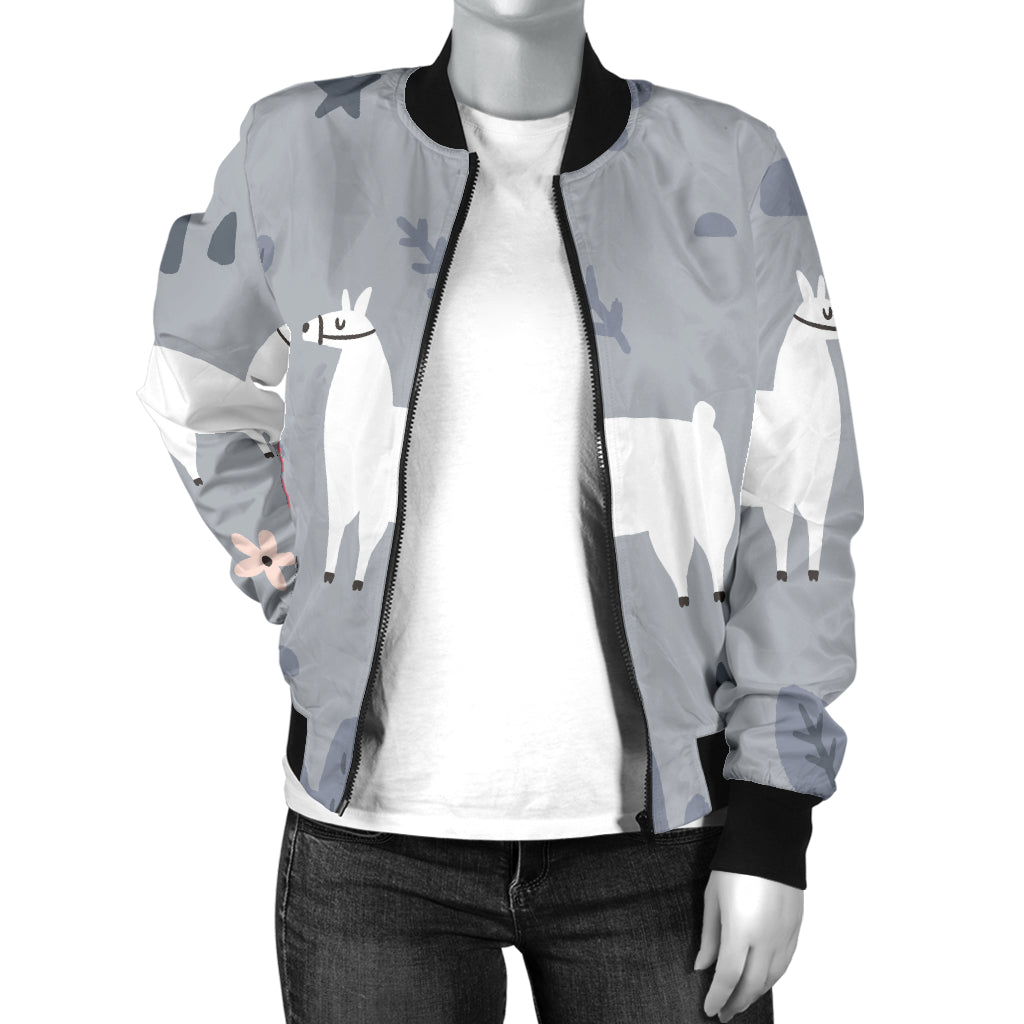 Llama Pattern Print Design 010 Women's Bomber Jacket