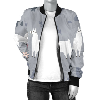 Llama Pattern Print Design 010 Women's Bomber Jacket