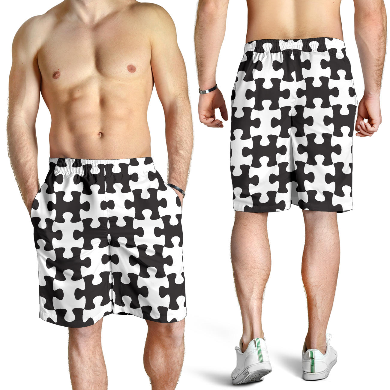Puzzle Black White Pattern Print Design A02 Mens Shorts