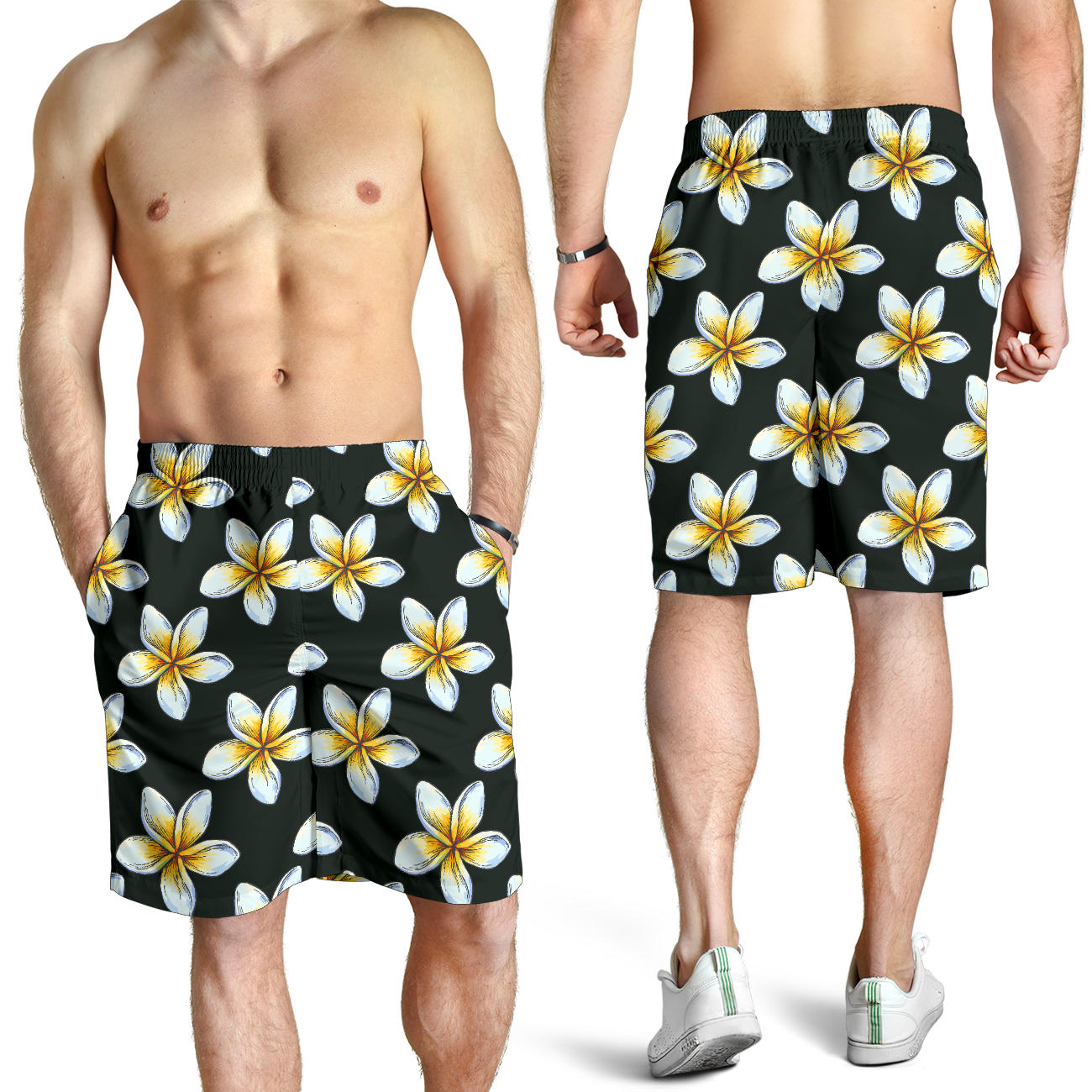 White Plumeria Pattern Print Design PM022 Mens Shorts