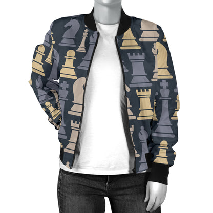 Chess Pattern Print Design 04 Women's Bomber Jacket