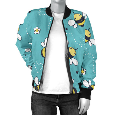 Bee Pattern Print Design BEE02 Women Bomber Jacket