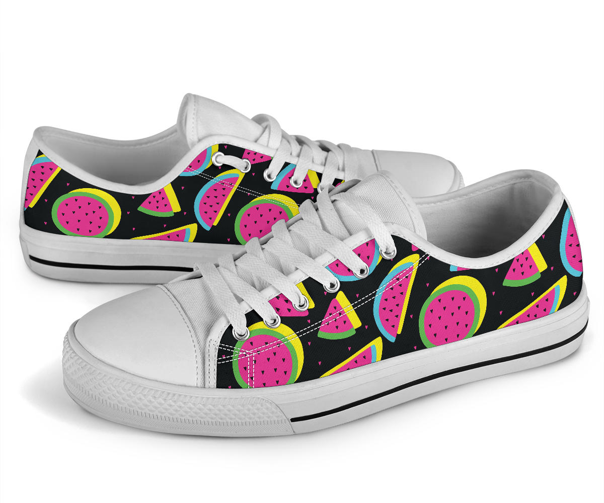 Watermelon Pattern Print Design WM07 White Bottom Low Top Shoes