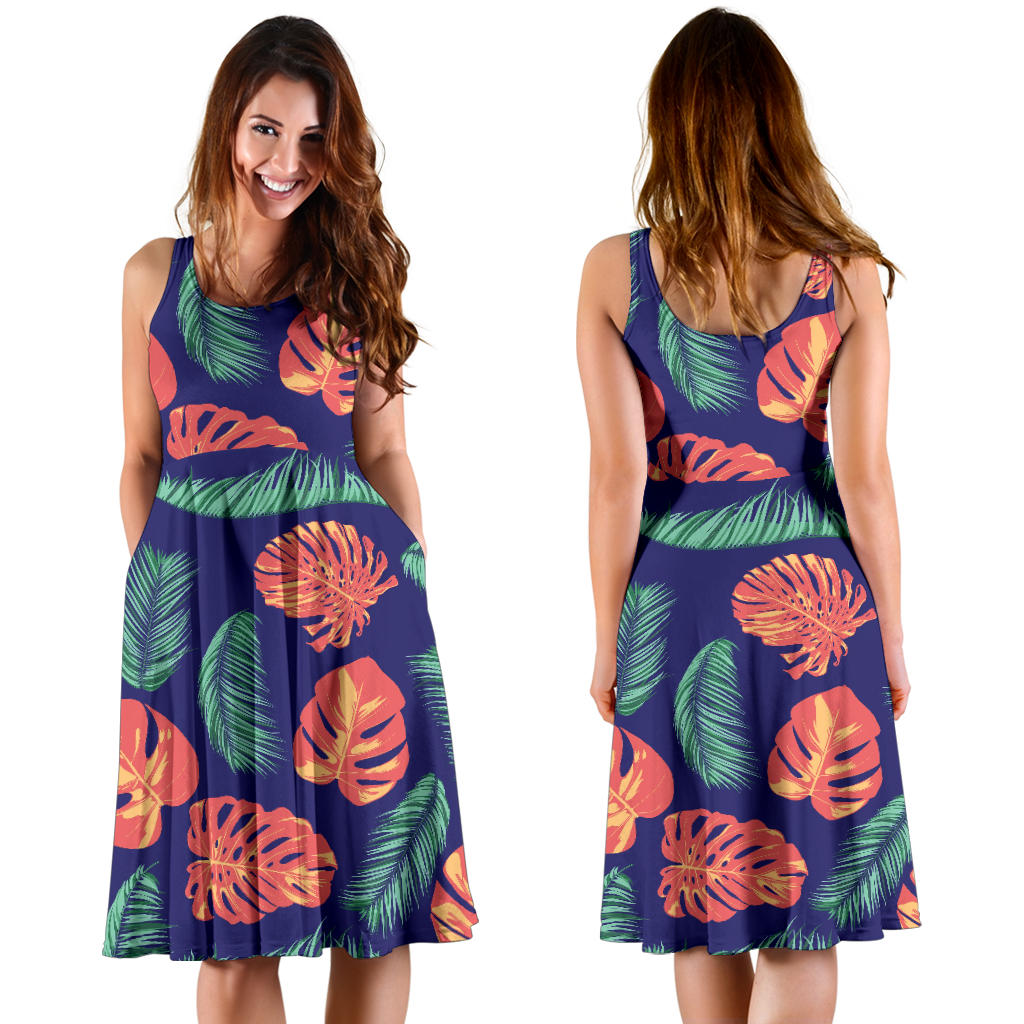 Palm Leaves Pattern Print Design PL011 Midi Dress
