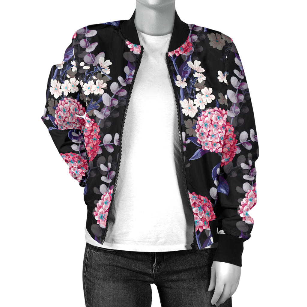 Hydrangea Pattern Print Design HD04 Women Bomber Jacket