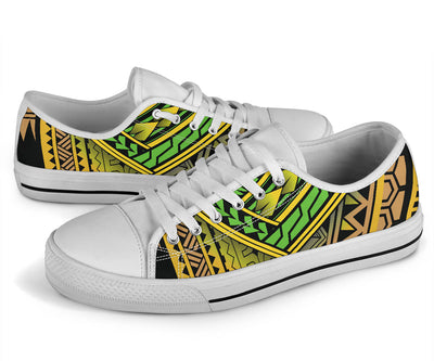 Polynesian Tribal Color White Bottom Low Top Shoes