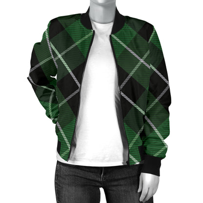 Plaid Green Pattern Print Design A05 Women's Bomber Jacket