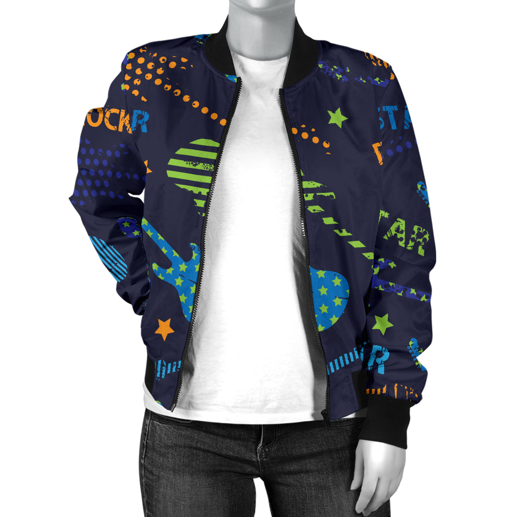 Rock and Roll Pattern Print Design A04 Women's Bomber Jacket